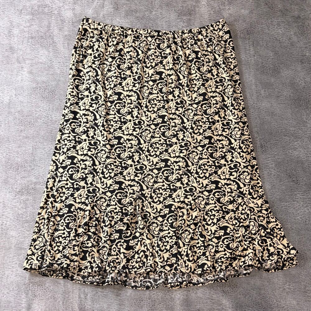 Vintage Cream Floral Black Midi Skirt